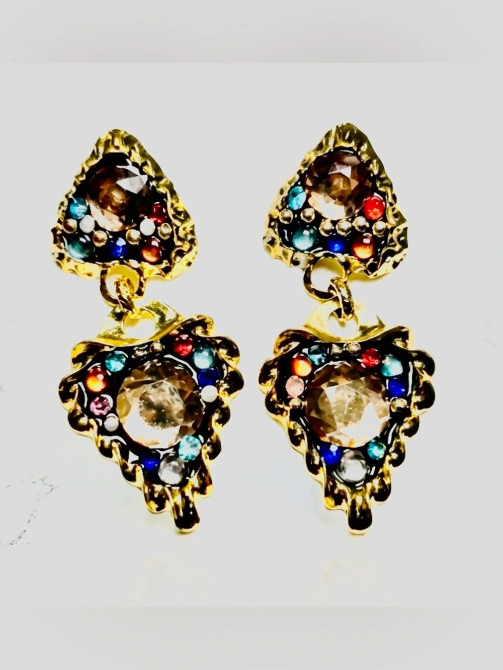 Vintage Multicolor Rhinestone Statement Earrings